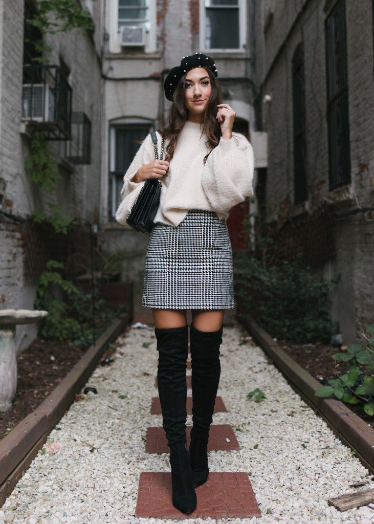 over the knee boots skirt outfit