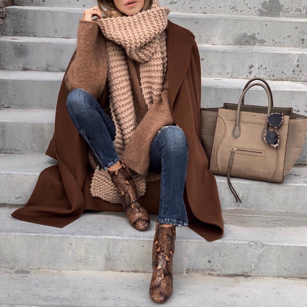 Blogger wearing brown and beige together.
