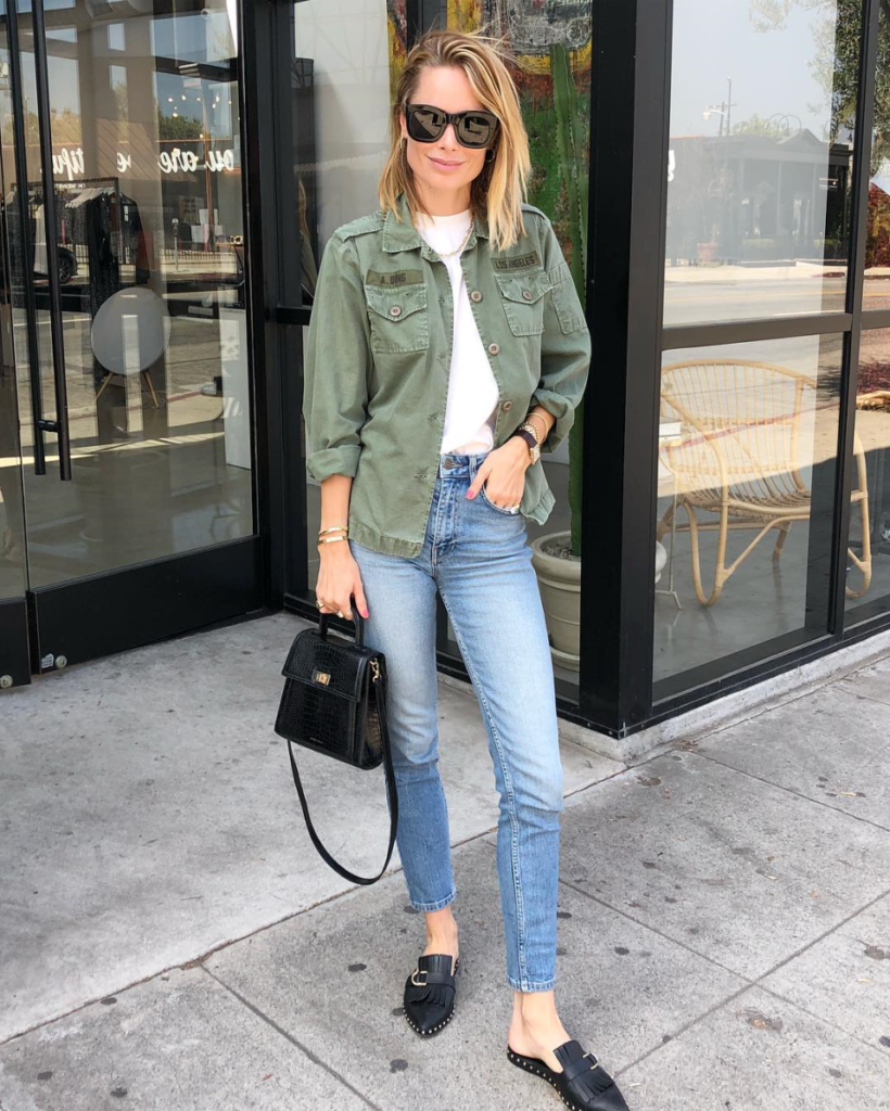 Blogger wearing utility jacket as the idea of spring staples.