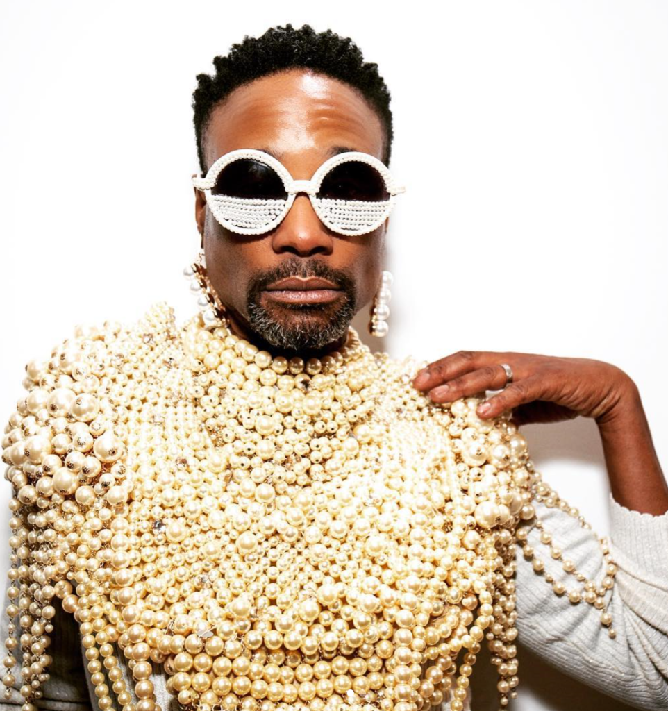 Billy Porter in pearls and accessories.