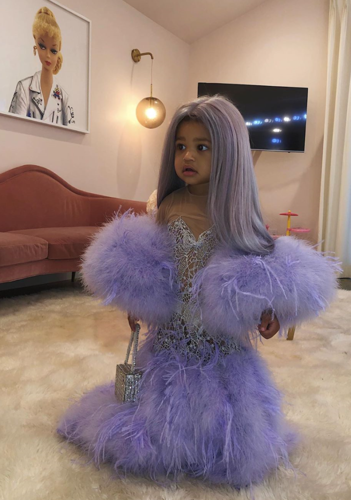 Stormi dressed as a Met Gala participant.
