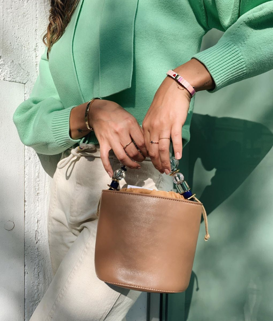 Blogger highlighting small handbag as one of our seasonal must-haves.