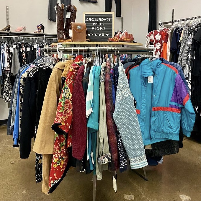 photo of rack of vintage clothing