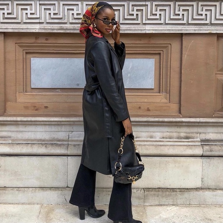 Zhushing up an all black basic outfit with an Hermes scarf