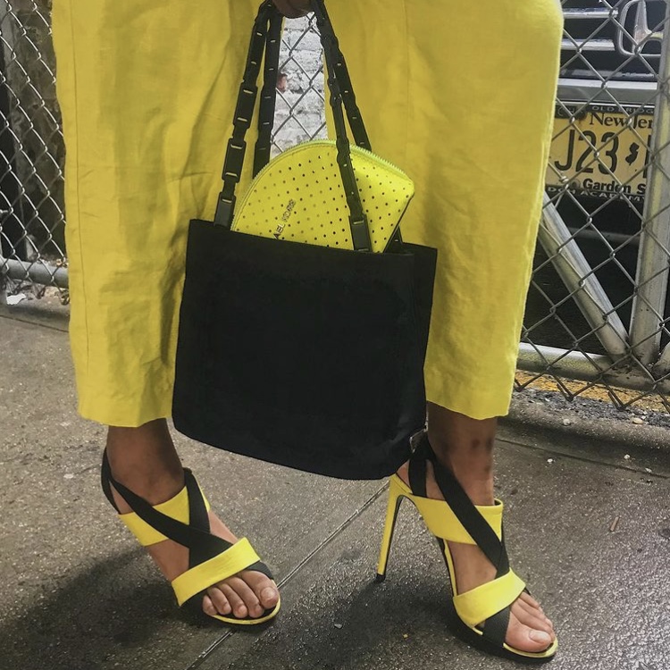 photo of neon yellow pants and shoes