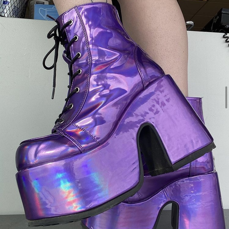 photo of neon purple platform shoes