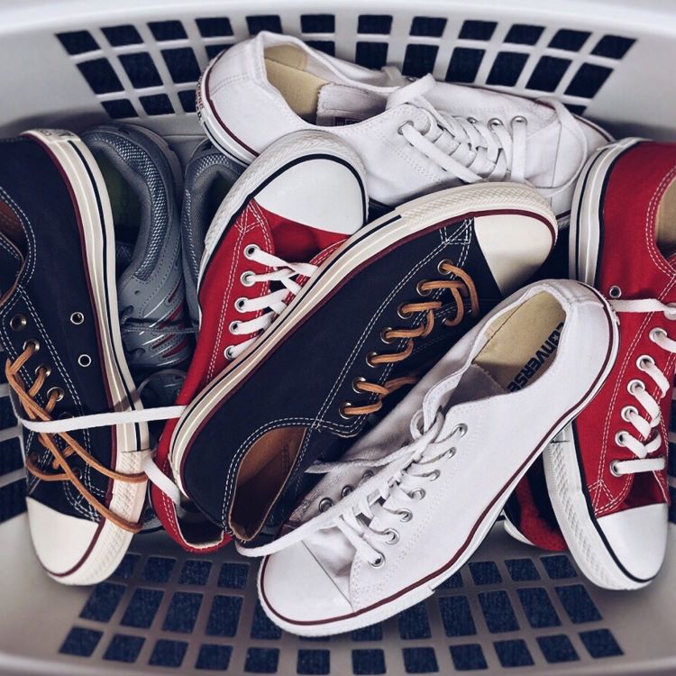 photo of a basket of sneakers