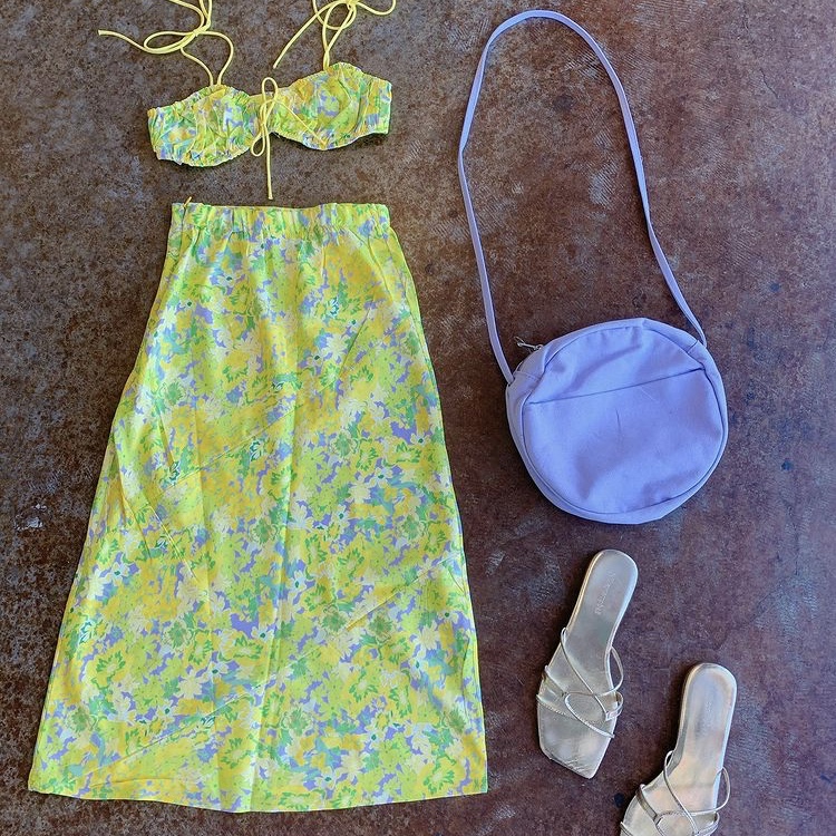 photo of yellow floral matching set
