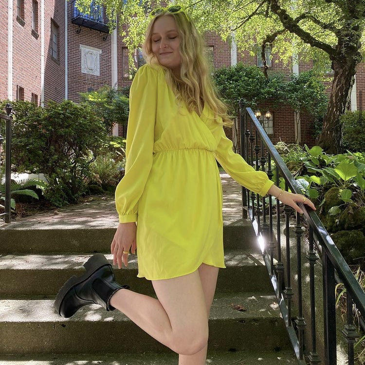 photo of person in bright yellow dress