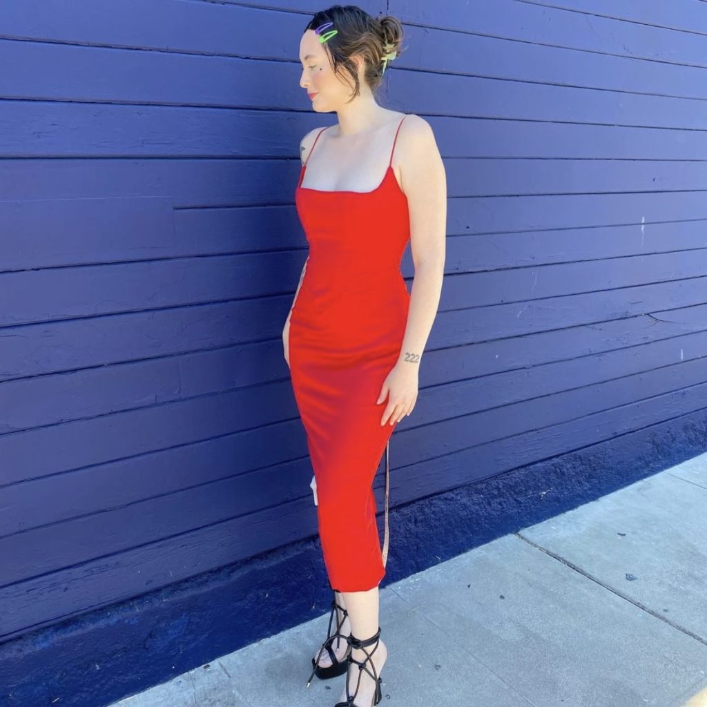 photo of person in red dress