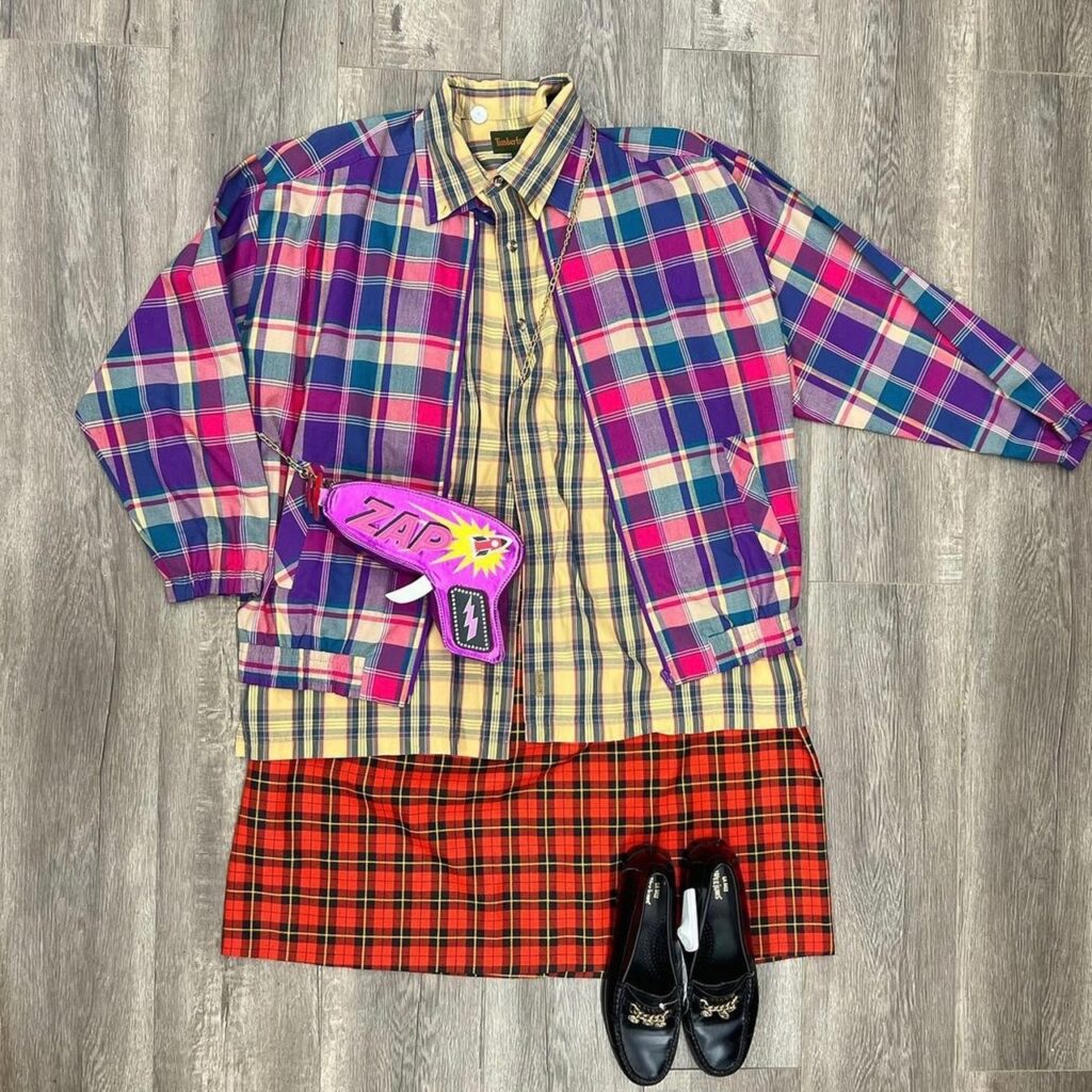 photo of outfit with mutliple plaid prints
