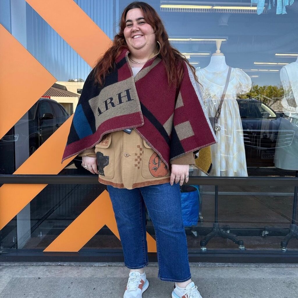 photo of person wearing one of the best thrift finds at Crossroads