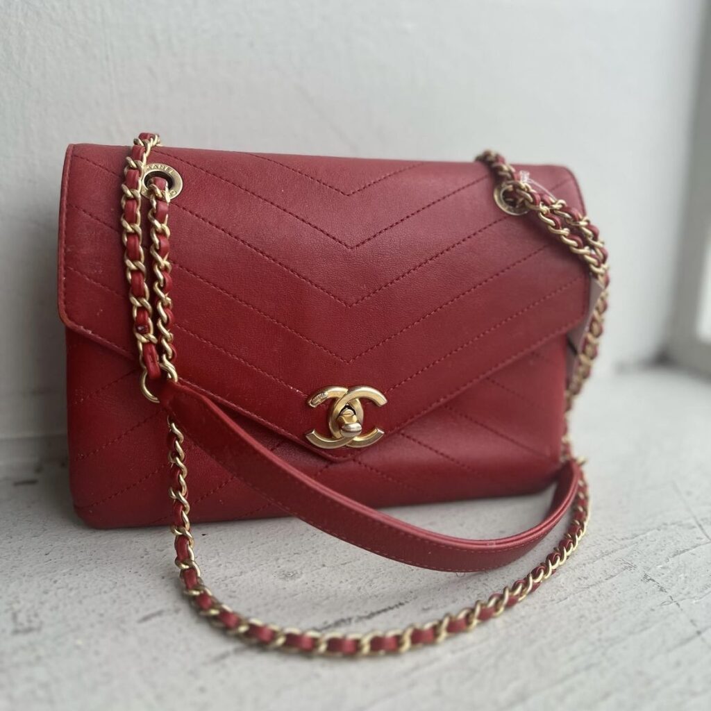 photo of a red Chanel flap bag 