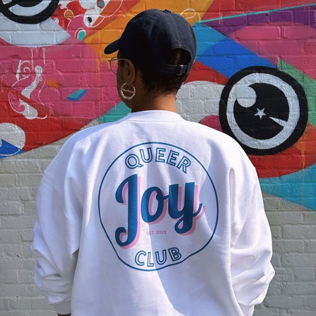 Show and Tell Oakland queer joy white crewneck