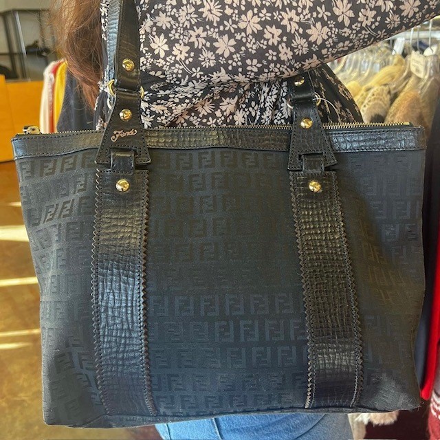 an example of our resale designer bags, a black Fendi tote