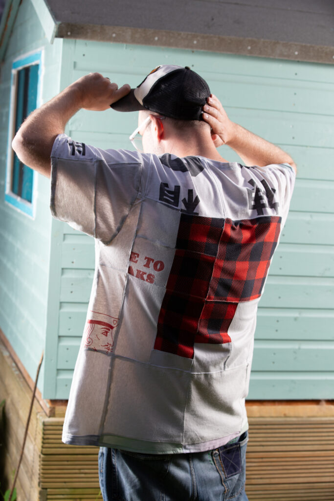 back of shirt showing patchwork