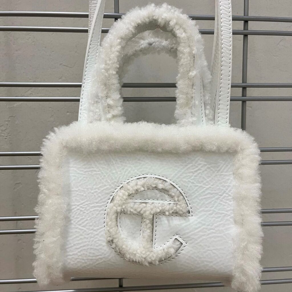 white shearling handbag 