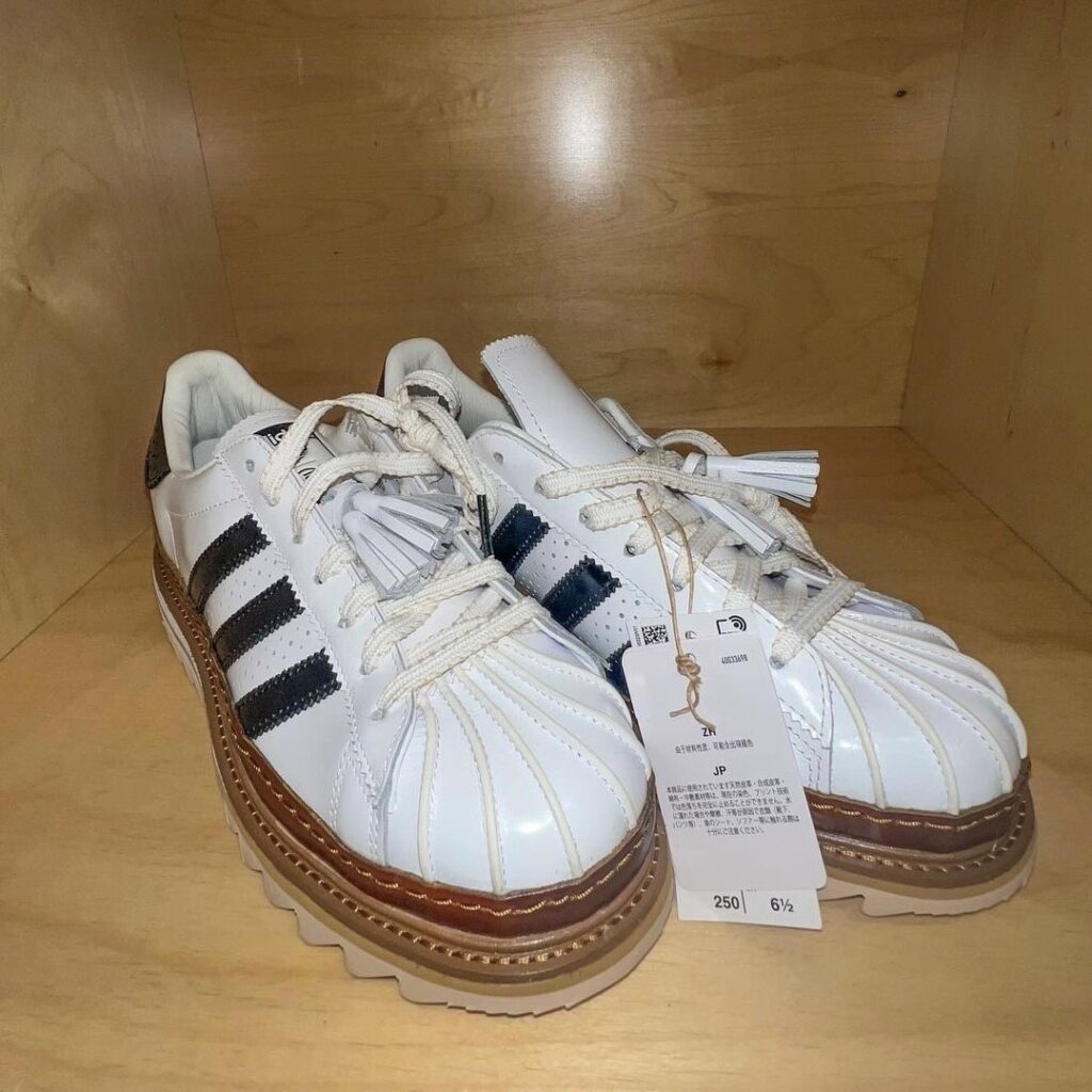 striped sneakers on a shelf