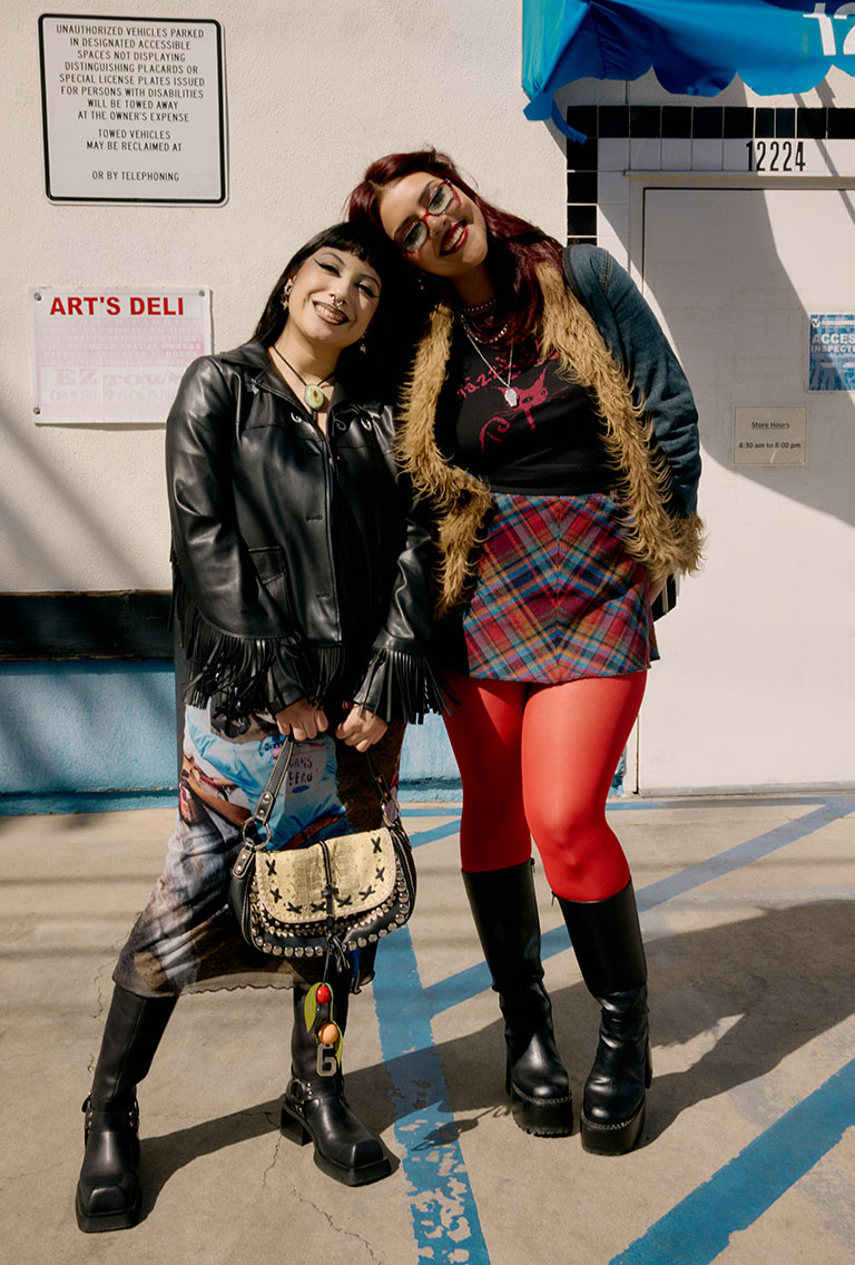 two models wearing fall skirts and jackets