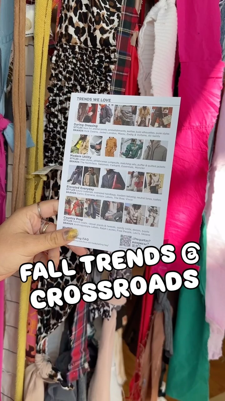 TRENDS WE LOVE

We’ve updated our Selling Guide for the new season! Haven’t checked it out yet? Check out our pinned post or click the link in our bio to see the current Trends We Love. 🧡

#crossroadstrading #ootd #crossroadsfinds #crossroadsstore #fashionfinds #buyselltrade #style #thriftfinds #consignment #shopping #womensfashion #mensfashion #fashionblogger #ootd #fashion