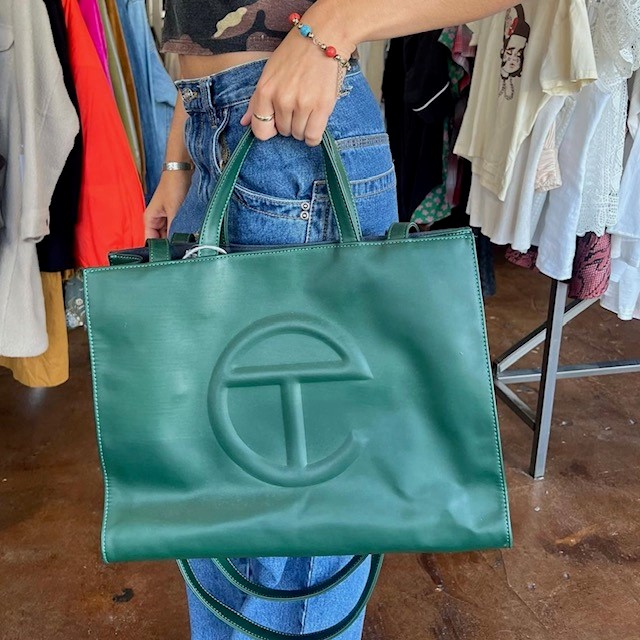 large green Telfar bag