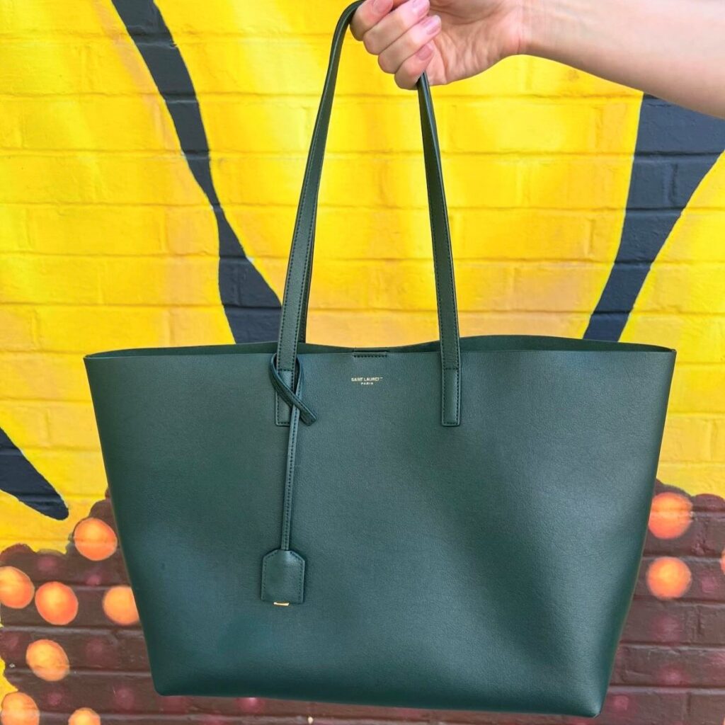 large green leather Saint Laurent tote