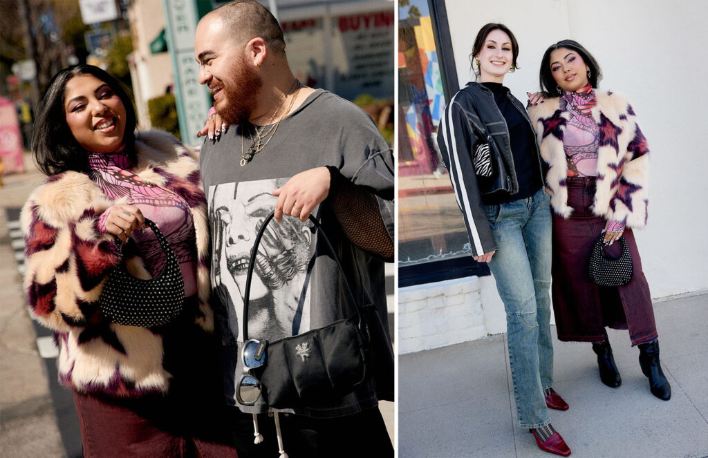 Models wearing fall fashion smiling and posing together