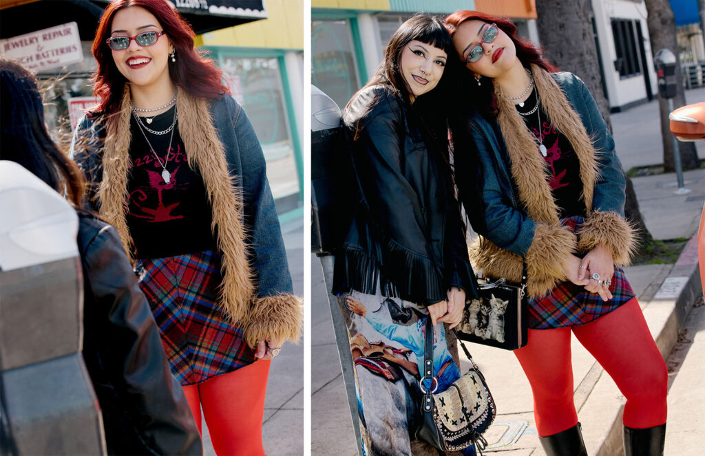 Valeria and Amanda wearing fall fashion posing together for the camera