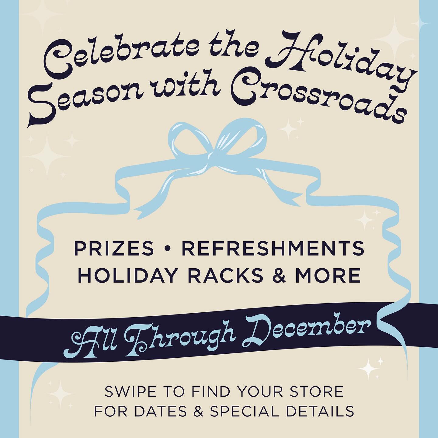 Celebrate the Holiday Season with Crossroads! 🎉

We are having holiday events at various Crossroads locations nationwide! All locations will have prizes, refreshments, holiday racks & more! Swipe to find your store for dates & special dates. ❄️⭐️🫶

#crossroadstrading #crossroadsfinds #crossroadsstore #fashionfinds #buyselltrade #style #thriftfinds #consignment #shopping #womensfashion #mensfashion #fashionblogger #ootd #fashion #thrift #sustainablefashion #secondhandfirst #shopthrift #consignment #thrifted