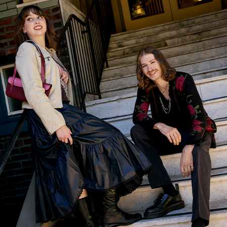 Two models wearing winter fashion