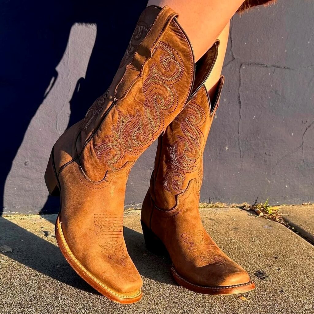 secondhand suede cowboy boots found in a secondhand shop