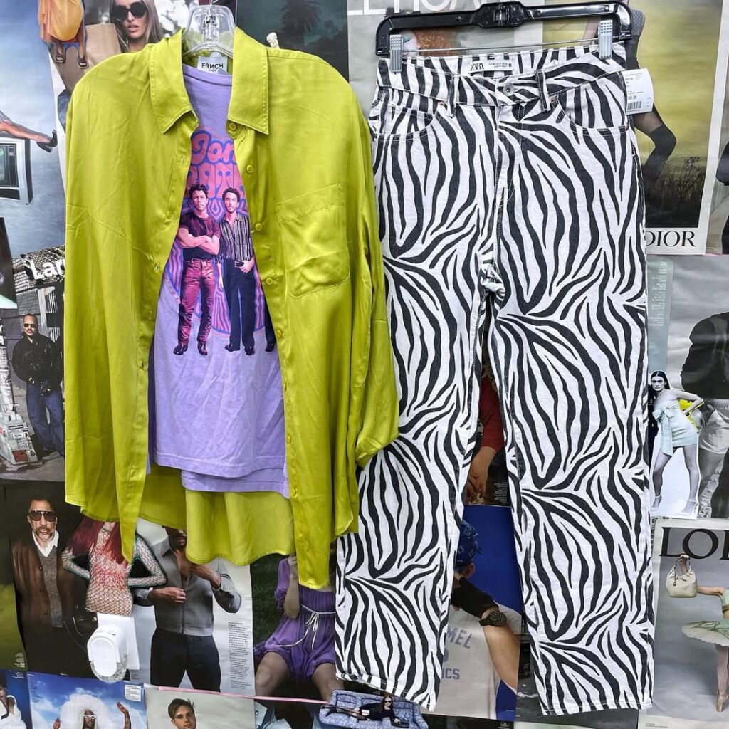 yellow top and zebra-print pants