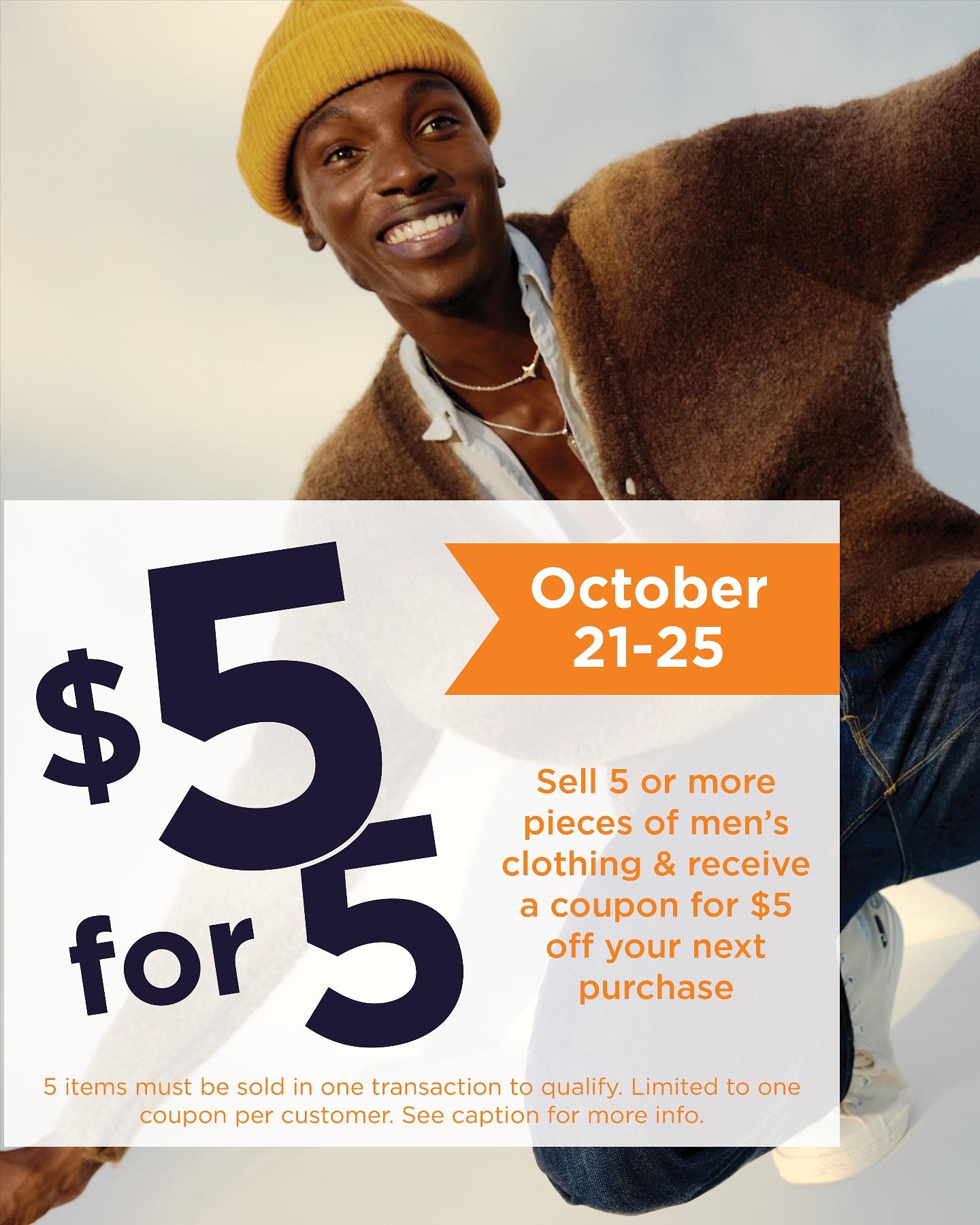 Have men’s pieces you’re ready to part with? Now’s the perfect time to sell at Crossroads! 👕👖👟
From October 21–25, sell 5 or more pieces of men’s clothing and get a $5 coupon for your next Crossroads purchase. 🛍️🤑
Promotion available at all Crossroads locations. Click the link in our bio to find a store near you! 📍
The fine print: 5 items must be sold in one transaction to qualify. Limited to one coupon per customer. Coupon good for one-time use from October 21-December 31, 2025. Not valid on half-price items.
#crossroadstrading #mensfashion #buyselltrade