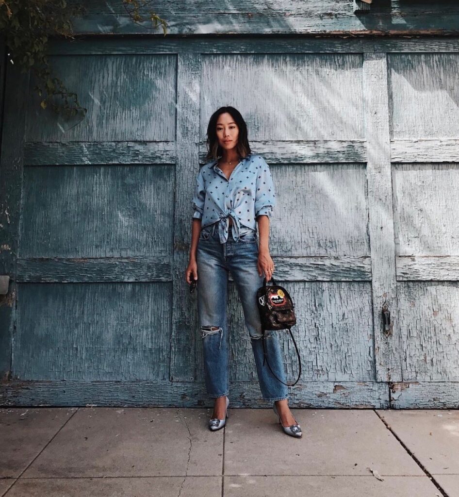 woman with pajama top and jeans