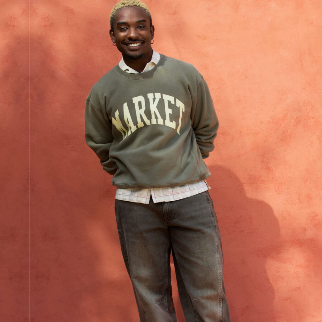 back to school clothes student in sweatshirt and jeans