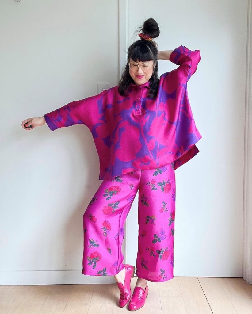 woman in printed pajama set