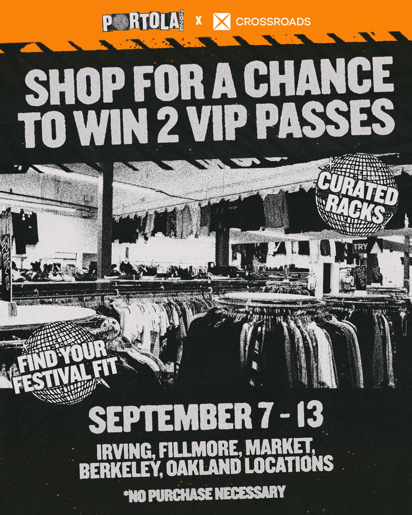 BAY AREA MUSIC LOVERS, TAP IN! πΆ
We are partnering with @portolafestival & @goldenvoicebayarea to give YOU π«΅ the chance to win a pair of FREE tickets to Portola Music Festival + merch! π₯³
All you gotta do to enter is visit a Crossroads location in San Francisco, Berkeley, or Oakland and scan the QR code in store. We will also have curated Portola themed racks so you can shop for your festival look. You wonβt want to miss out! π ποΈ
No purchases necessary. Must be 21+ to enter. Giveaway ends on Sunday, 9/13.
SF Bay Area locations:
β’ 630 Irving Street, San Francisco
β’ 1901 Fillmore Street, San Francisco
β’ 2123 Market Street, San Francisco
β’ 2338 Shattuck Ave, Berkeley
β’ 5601 College Ave, Oakland
#portolamusicfestival #goldenvoice #goldenvoicebayarea #crossroadstrading #buyselltrade festivalfashion