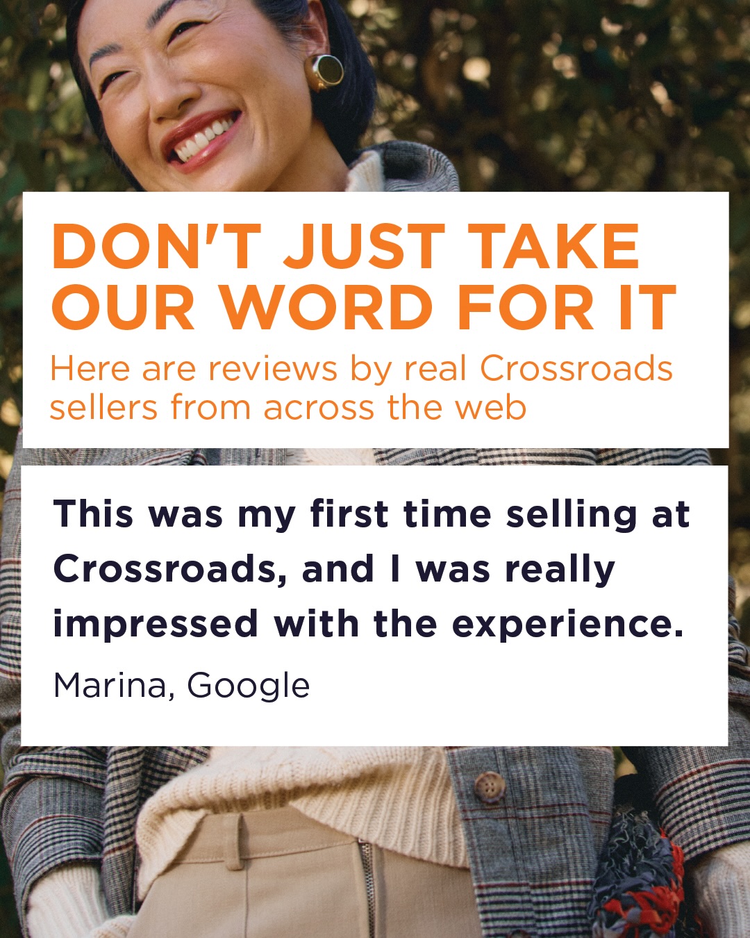 We could tell you how easy it is to sell at Crossroads… but we’d rather let our sellers do the talking. 🗣️🧡

From first-time sellers to Crossroads regulars, swipe through for real reviews from real sellers across the web. 💬✨

Want to learn more about selling or find a store near you? Check out our website. 🔗 Link in bio!

#crossroadstrading #crossroadsfinds #buyselltrade where to sell my clothes, buy sell trade store, sell my clothes in person, resale fashion stores